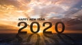 Happy new year 2020 two thousand twenty with sunset in the morning