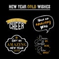 Happy New Year 2019 typographic emblems set. Vector logo, text design. Black, white and gold. Usable for banners Royalty Free Stock Photo