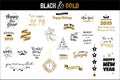 Happy New Year 2019 typographic emblems set. Vector logo, text design. Black, white and gold. Usable for banners Royalty Free Stock Photo