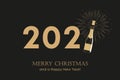 Happy new year 2021 typography with fireworks and champagne Royalty Free Stock Photo