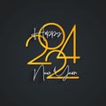 Happy New Year 2024 Typography. Hand Drawn Modern White and Gold vector brush calligraphy with swashes, wavy hand lettering text