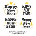 Happy new year typography signs. Vector Lettering Compositions collection