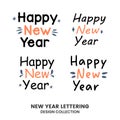 Happy new year typography signs. Vector Lettering Compositions collection