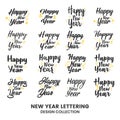 Happy new year typography signs. Vector Lettering Compositions collection