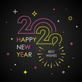 Happy new year 2023 typography text celebration poster design. number 2023 with fireworks explosion element and dark sky Royalty Free Stock Photo
