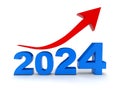 Happy new year 2024 with up arrow on white background, 2024 year with business objective target and goal for new year concept.