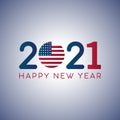 Happy New Year 2021 with USA American Flag isolated on White Background - Vector Illustration Royalty Free Stock Photo