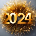 Happy New Year 2024 and various colors of fireworks. Royalty Free Stock Photo