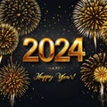 Happy New Year 2024 and various colors of fireworks. Royalty Free Stock Photo
