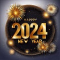 Happy New Year 2024 with various colors of fireworks. Royalty Free Stock Photo