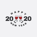 2020 Happy New Year Vector Art Red Wine Toast