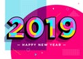 2019 Happy New Year Vector Card. Textured Numbers.