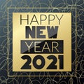 2021 Happy New year vector. Golden and black greeting card. Glowing gold banner with lines for celebration, congratulation, web, Royalty Free Stock Photo