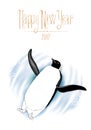 Happy New Year vector greeting card with penguin Royalty Free Stock Photo