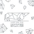 Happy New Year 2018. Vector greeting card, poster, banner with outline dog modern symbol. Chinese calendar decoration. Royalty Free Stock Photo