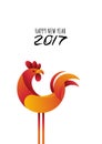 Happy New Year 2017. Vector greeting card, poster, banner with red rooster modern symbol of 2017 and calligraphy. Royalty Free Stock Photo