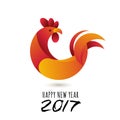 Happy New Year 2017. Vector greeting card with red rooster modern symbol of 2017 and calligraphy. Royalty Free Stock Photo