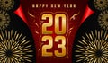 Happy New Year 2023 Vector illustration, The concept of folding paper and decorated with fireworks that looks beautiful Royalty Free Stock Photo