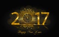 Happy New Year 2017. Vector illustration with gold clock Royalty Free Stock Photo