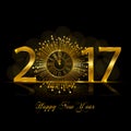 Happy New Year 2017. Vector illustration with gold clock Royalty Free Stock Photo