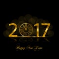 Happy New Year 2017. Vector illustration with gold clock Royalty Free Stock Photo