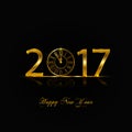 Happy New Year 2017. Vector illustration with gold clock Royalty Free Stock Photo