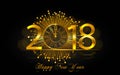 Happy New Year 2017. Vector illustration with gold clock Royalty Free Stock Photo