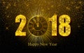 Happy New Year 2017. Vector illustration with gold clock Royalty Free Stock Photo