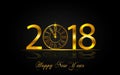 Happy New Year 2017. Vector illustration with gold clock Royalty Free Stock Photo