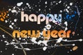 Happy New Year on vintage drippin black background. Design element. Royalty Free Stock Photo