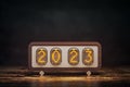 Happy New 2023 Year. Vintage nixie clock with 2023 Royalty Free Stock Photo
