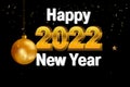 Happy New Year! 2022. Volumetric gold numbers on a black festive background. New year concept banner