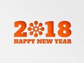 Happy New Year 2018 wallpaper banner background flower with paper cut out effect in oranage color.