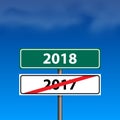 Happy new year 2018. Welcome to 2018. Goodbye 2017. Road signs w Royalty Free Stock Photo