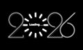 2026 Happy New Year white loading bar. Light neon loading spinning icon. Digital clock. Computer network digits. Vector Royalty Free Stock Photo