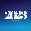 Happy new year 2023 white numbers paper cut style on a blue background.