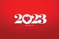 Happy new year 2023 white numbers paper cut style on a red background.