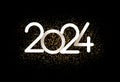 Happy new year white paper 2024 lettering on golden sand or small shiny particles