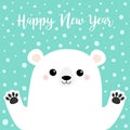 Happy New Year. White polar bear holding hands paw print. Cute cartoon funny kawaii baby character. Merry Christmas. Greeting Card Royalty Free Stock Photo