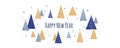 Happy New Year - winter banner background. Vector illustration in flat style - Christmas decorative fir trees and