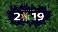 Happy New Year 2019 winter holiday greeting card or banner design template.