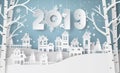 Happy new year and winter season,Snow Urban Countryside Landscape City Village.