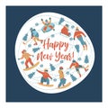 Happy new year. Vector illustration. A set of characters engaged in winter sports and recreation. Royalty Free Stock Photo