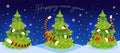 Happy New year. Winter tree with tiger. Greeting card design