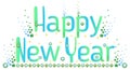 Happy New Year. New Year greeting. Festival wish. Wordart label. Colorstones and stars vector design. Wish sticker.