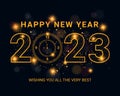 happy new year 2023 wishing card with golden flares