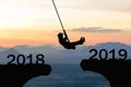 Happy New Year 2019 Woman rope jump cliff