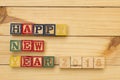 Happy new year 2018 wood cubes on wooden table cool Royalty Free Stock Photo