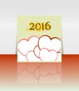 Happy new year 2016 word on blank note book with red heart shape, new year template Royalty Free Stock Photo