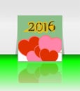Happy new year 2016 word on blank note book with red heart shape, new year template Royalty Free Stock Photo